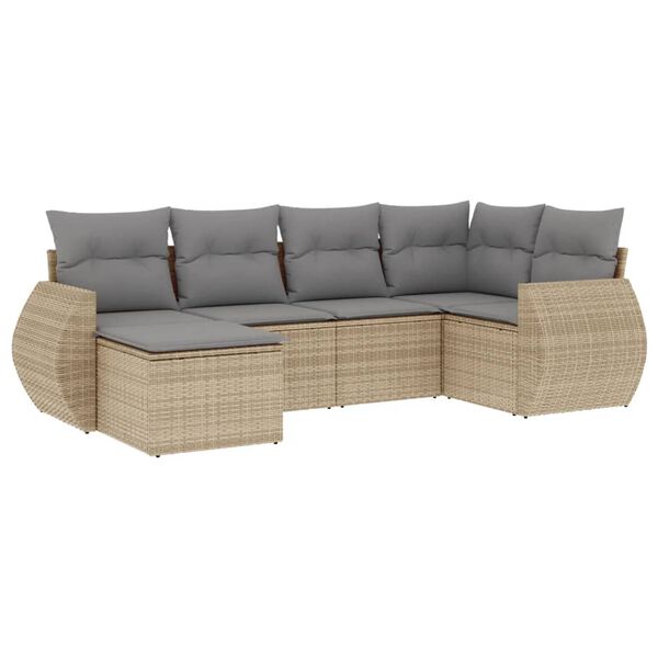 vidaXL 6-tlg. Garten-Sofagarnitur mit Kissen Beige Poly Rattan