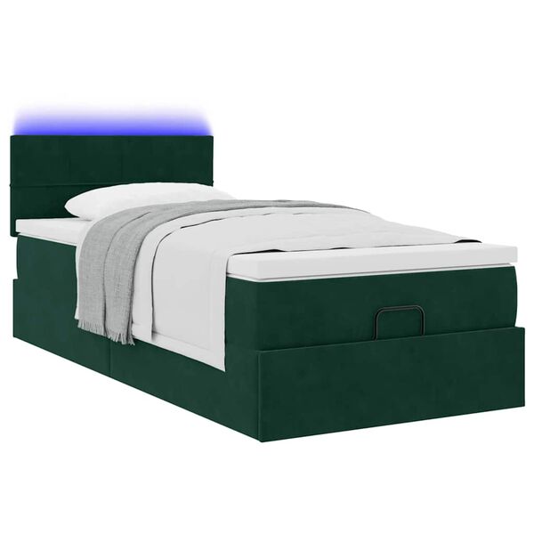 vidaXL Ottoman-Bett mit Matratze & LEDs Dunkelgr&uuml;n 90x190 cm Samt