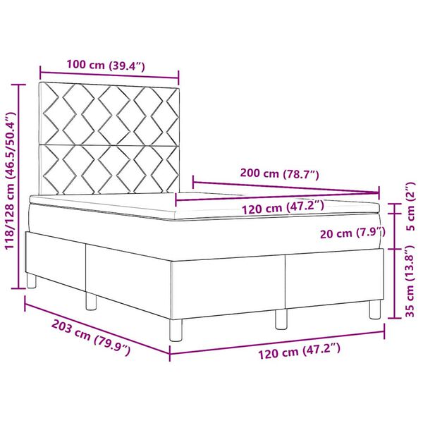 vidaXL Boxspringbett mit Matratze Schwarz 120 x 200 cm Stoff