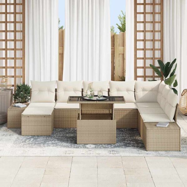 vidaXL Gartensofa-set mit Kissen 9 pcs Beige und Creme Poly-Rattan