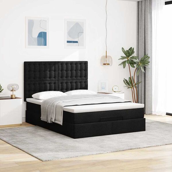 vidaXL Ottoman-Bett mit Matratze & LEDs Schwarz 140x190 cm Stoff