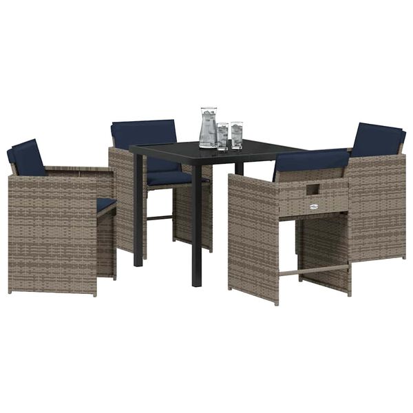 vidaXL Garten Essgruppe mit Kissen 5 pcs Grau Poly-Rattan