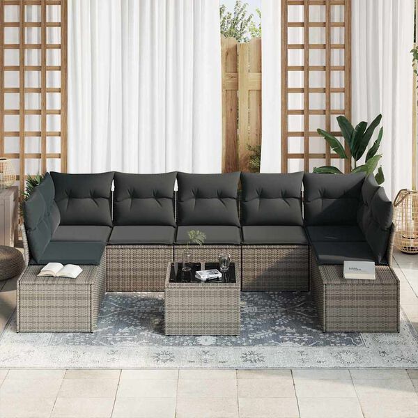vidaXL Gartensofa-set mit Kissen mit Speicher 8 pcs Grau Poly-Rattan