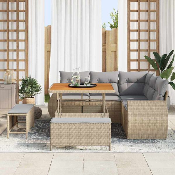vidaXL Garten-Sofa-Set mit Kissen 8 pcs Beige und Hellgrau