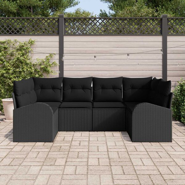 vidaXL Gartensofa-set mit Kissen 6 pcs Schwarz Poly Rattan