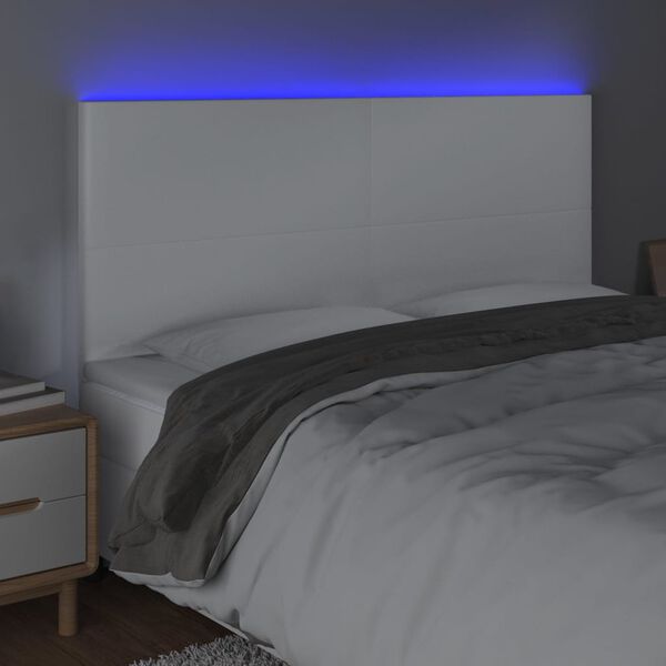 vidaXL LED Kopfteil Wei&szlig; 200x5x118/128 cm Kunstleder