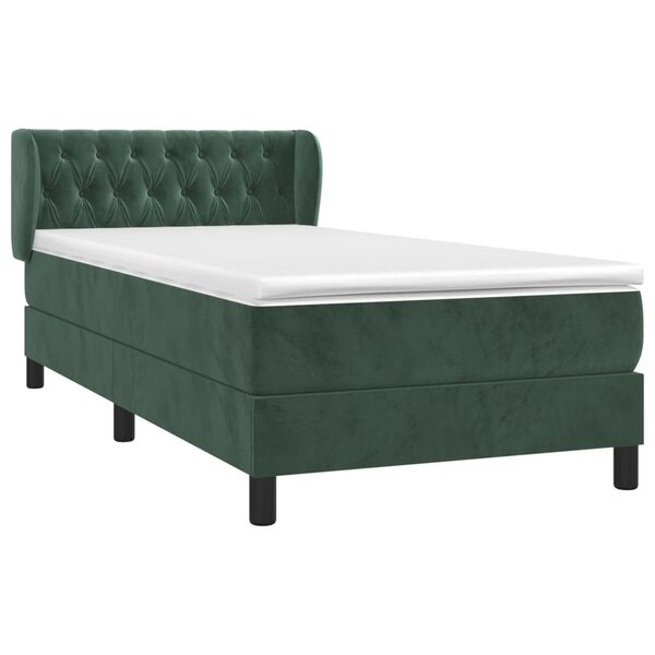 vidaXL Boxspringbett mit Matratze Dunkelgr&uuml;n 90x190 cm Samt