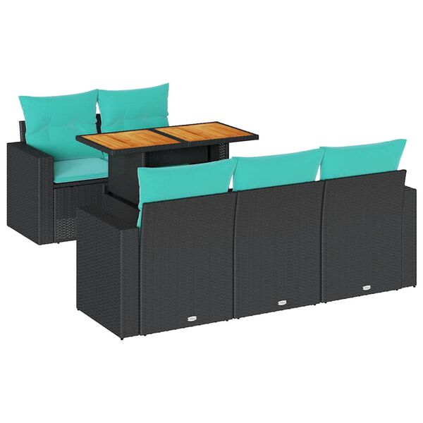 vidaXL 6-tlg. Garten-Sofagarnitur mit Kissen Schwarz Poly Rattan