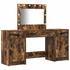 vidaXL Schminktisch mit Spiegelbeleuchtung 3 pcs Braun Holzwerkstoff