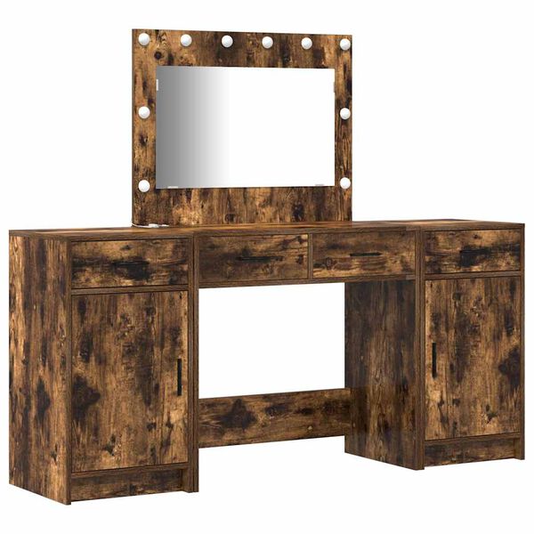 vidaXL Schminktisch mit Spiegelbeleuchtung 3 pcs Braun Holzwerkstoff