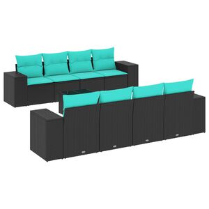 vidaXL 9-teiliges Gartensofa-Set mit Kissen, schwarzes Polyrattan