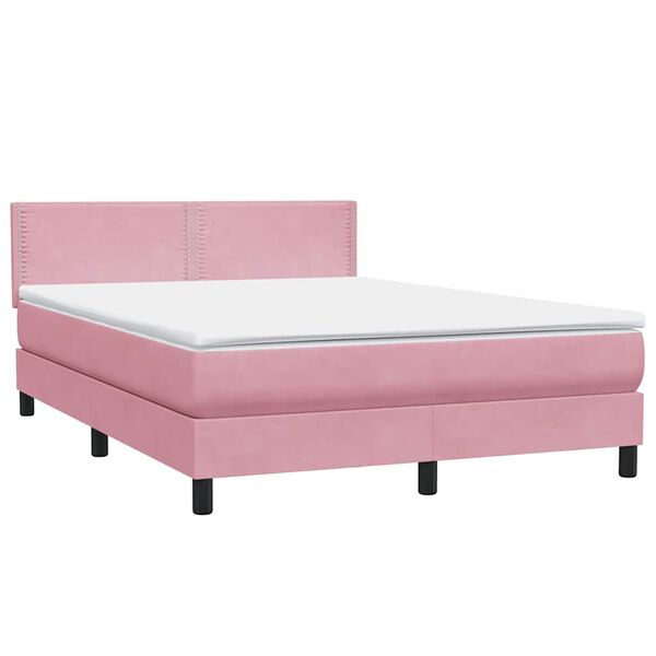 vidaXL Boxspringbett mit Matratze Rosa 140x220 cm Samt