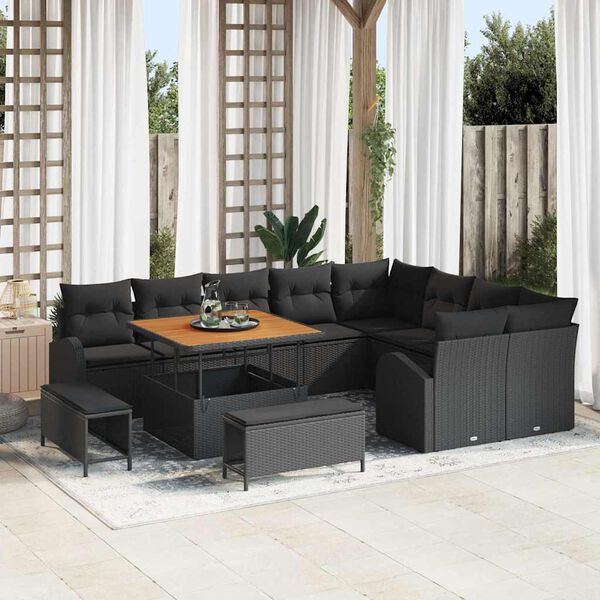 vidaXL Garten-Sofa-Set mit Kissen 12 pcs Schwarz 100 x 100 x 71 cm