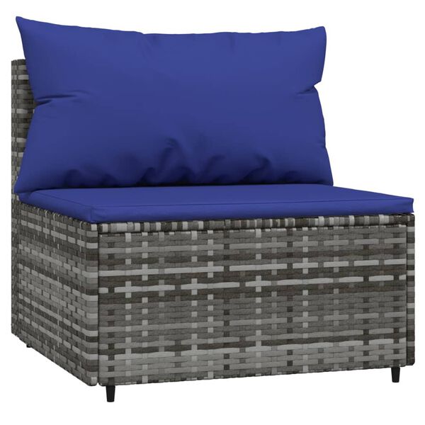 vidaXL Garten-Mittelsofas mit Kissen 2 Stk. Grau Poly Rattan