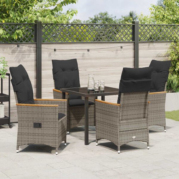 vidaXL Garten Essgruppe mit Kissen 5 pcs Grau Poly-Rattan
