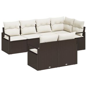 vidaXL Sofa Set mit Kissen 7 pcs Braun Poly Rattan