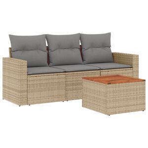 vidaXL 4-tlg. Garten-Sofagarnitur mit Kissen Beige Poly Rattan