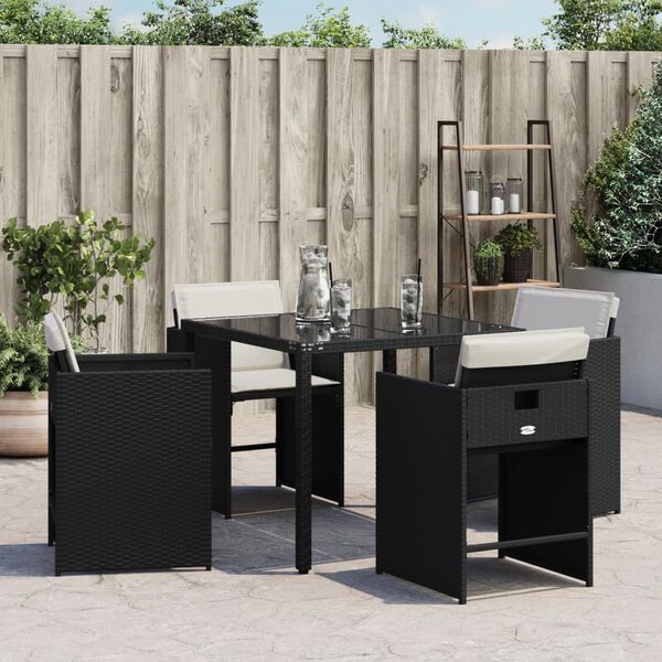 vidaXL Gartenst&uuml;hle mit Kissen 4 Stk. Schwarz Poly Rattan