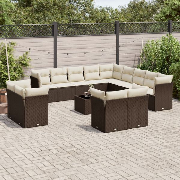 vidaXL 14-tlg. Garten-Sofagarnitur mit Kissen Braun Poly Rattan