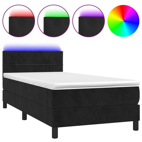 vidaXL Boxspringbett mit Matratze & LED Schwarz 90x200 cm Samt
