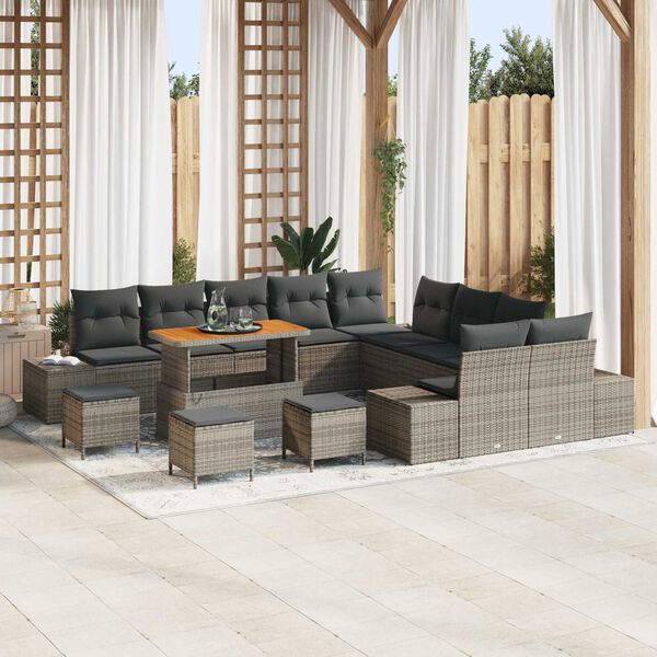 vidaXL Gartensofa-set mit Kissen 14 pcs Grau Poly-Rattan