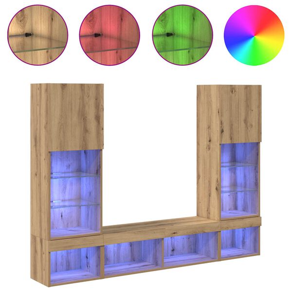 vidaXL TV Wand Einheiten mit LED 5 pcs Artisan-Eiche Holzwerkstoff