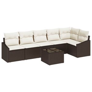 vidaXL Sofa Set mit Kissen 7 pcs Braun Poly Rattan