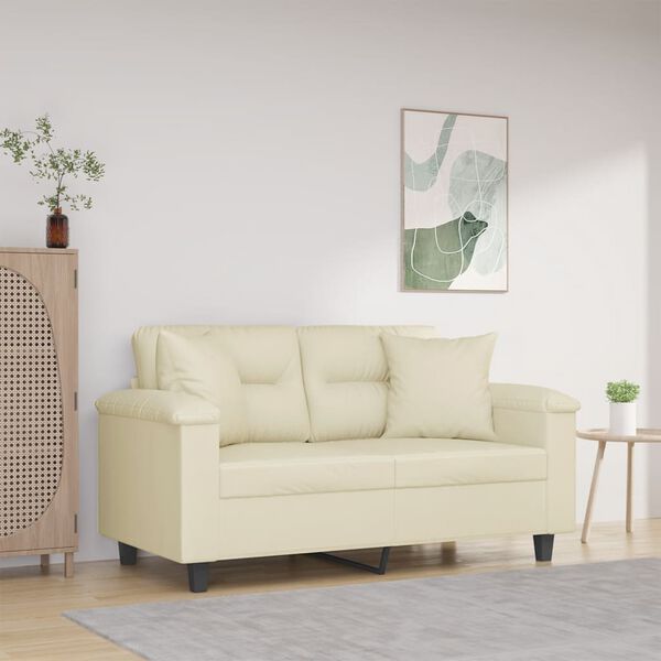 vidaXL 2-Sitzer-Sofa mit Zierkissen Creme 120 cm Kunstleder