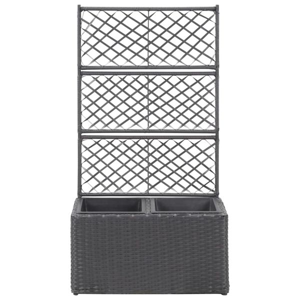 vidaXL Hochbeet mit Rankgitter 2 Töpfe 58×30×107cm Poly Rattan Schwarz