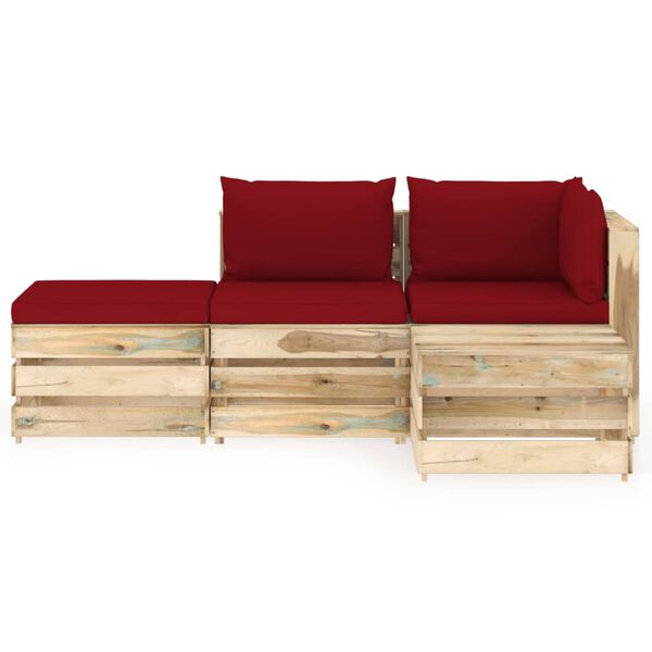 vidaXL 4-tlg. Garten-Lounge-Set mit Kissen Gr&uuml;n Impr&auml;gniertes Holz
