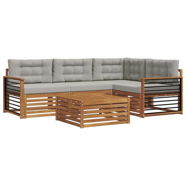 vidaXL Outdoor-Sofagarnitur mit Kissen 5 pcs Nat&uuml;rlich und Hellgrau