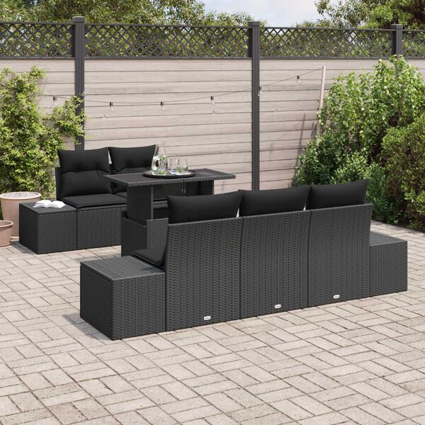 vidaXL Garten-Sofa-Set mit Kissen mit Speicher 6 pcs Schwarz