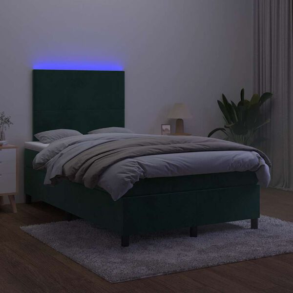 vidaXL Boxspringbett mit Matratze & LED Dunkelgr&uuml;n 120x200 cm Samt