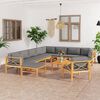 vidaXL 12-tlg. Garten-Lounge-Set mit Grauen Kissen Massivholz Teak