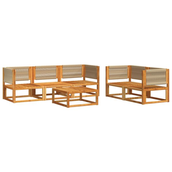 vidaXL 6-tlg. Gartensofa-Set mit Kissen Holz Akazie & Seil