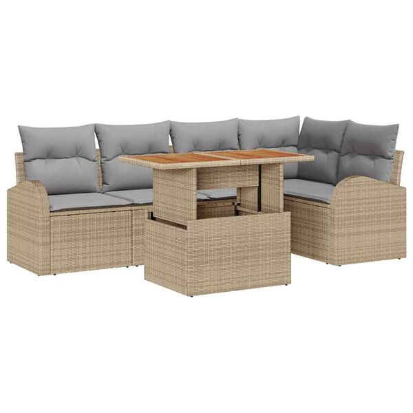 vidaXL Garten-Sofa-Set mit Speicher 6 pcs Beige Poly Rattan