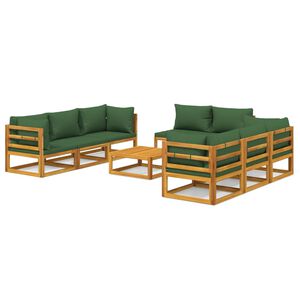 vidaXL 9-tlg. Garten-Lounge-Set mit Grünen Kissen Massivholz
