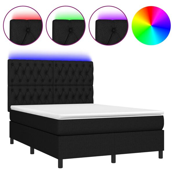 vidaXL Boxspringbett mit Matratze & LED Schwarz 140x200 cm Stoff