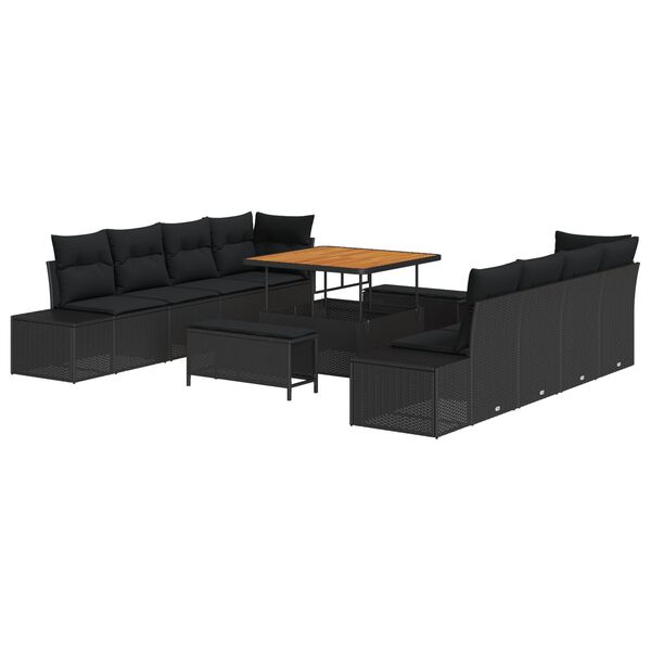 vidaXL Garten-Sofa-Set mit Kissen mit Speicher 11 pcs Schwarz