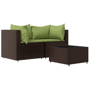 vidaXL 3-tlg. Garten-Lounge-Set mit Kissen Braun Poly Rattan