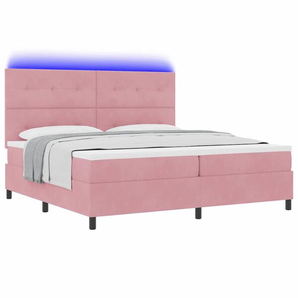 vidaXL LED Boxspringbett mit Matratze Rosa 200 x 200 cm Stoff