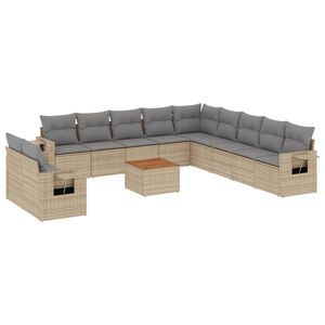 vidaXL 12-tlg. Garten-Sofagarnitur mit Kissen Beige Poly Rattan