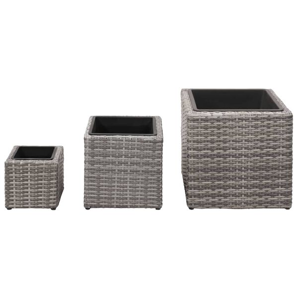 vidaXL Garten-Hochbeete 3-tlg. Poly Rattan Grau