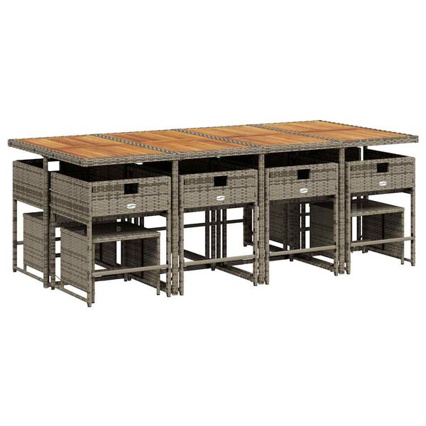 vidaXL 13-tlg. Garten-Essgruppe mit Kissen Grau Poly Rattan