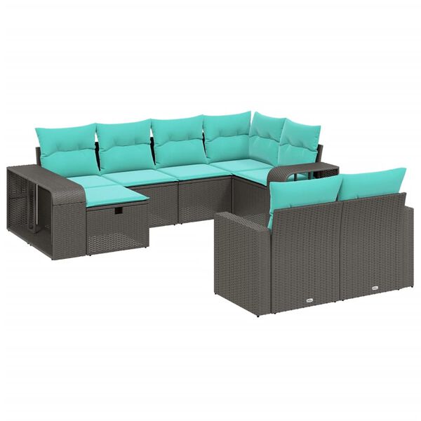 vidaXL 11-tlg. Garten-Sofagarnitur mit Kissen Grau Poly Rattan