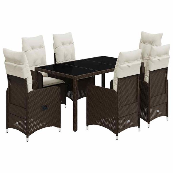 vidaXL 7-tlg. Garten-Bistro-Set mit Kissen Braun Poly Rattan