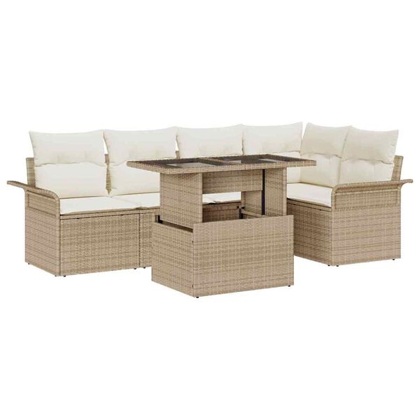 vidaXL Gartensofa-set mit Kissen 6 pcs Beige Poly-Rattan