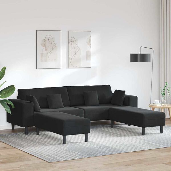 vidaXL Samt Sofa mit Kissen 3 pcs Schwarz 208 cm Samt
