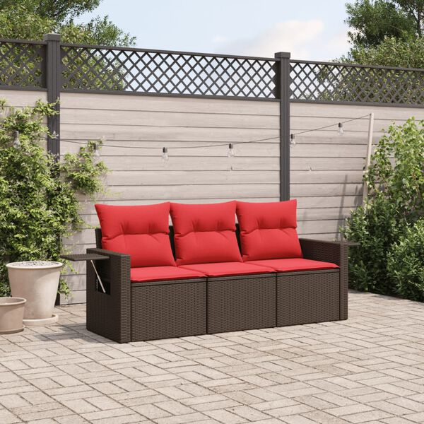 vidaXL 3-teiliges Gartensofa-Set mit Kissen, braun, Polyrattan