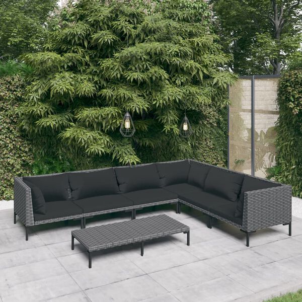 vidaXL 7-tlg. Garten-Lounge-Set mit Kissen Poly Rattan Dunkelgrau